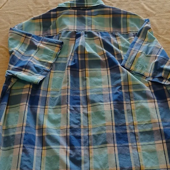 Chaps XXL Men's Blue Plaid Button down, short sleeved Shirt - Picture 5 of 5
